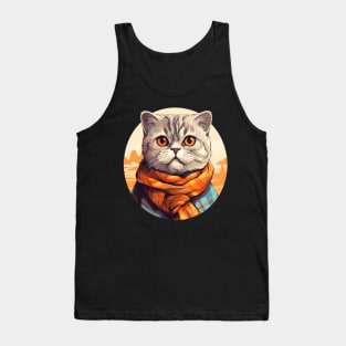 Scottish Fold Cat with Scarf Tank Top